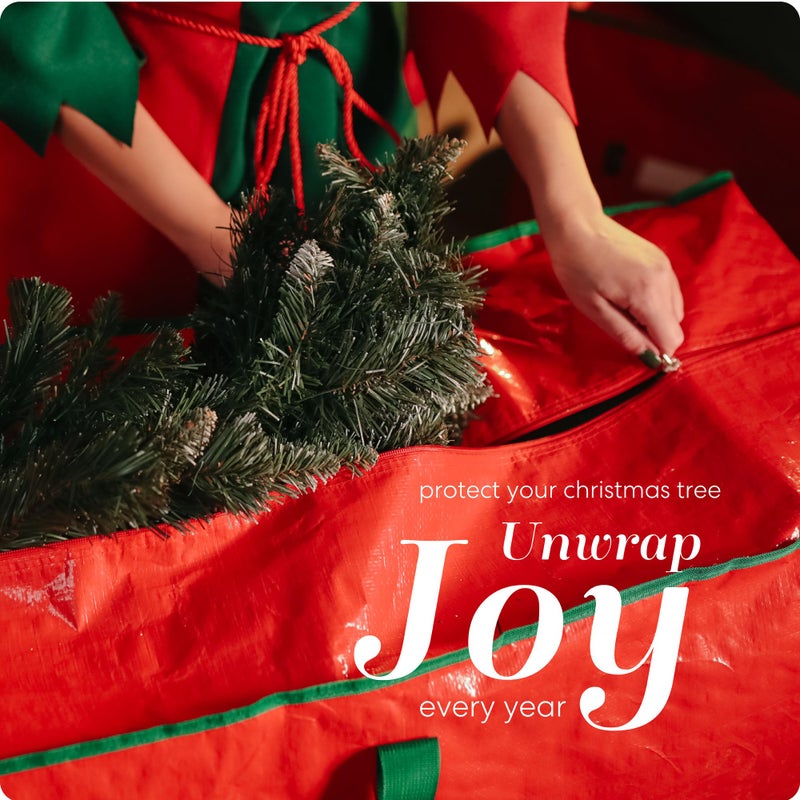 Handy Laundry Christmas Tree Storage Bag - Stores 9 Foot Artificial Xmas Holiday Tree, Durable Waterproof Material, Zippered Bag, Carry Handles - Protects Against Dust, Insects and Moisture (Red) - Image 2
